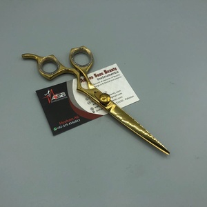 Ciseaux de coiffeur plaqués or de haute qualité professionnels poignée en acier inoxydable pointe droite tranchante coupe de coiffure réglable - Product Image 5