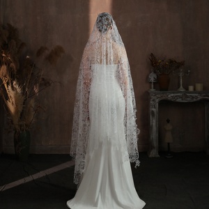 Une couche de dentelle blanche fleur voile de mariée pièce de tête vêtements de mariage accessoires mariage femmes voiles simples - Product Image 4