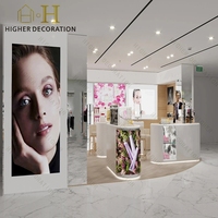 Meuble de présentation de maquillage en bois au design élégant, comptoir de maquillage en métal avec éclairage LED