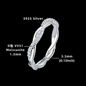 แหวนเงินแท้ 925 ประดับโมอิสซาไนต์ทรงกลมขนาด 1.3 มม. สี D ดีไซน์เกลียวสำหรับผู้หญิง แหวนแต่งงานแบบ Eternity เต็มวง ดีไซน์สัญญาความรัก - Product Image 5
