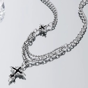 Collana con Ciondolo a Croce Gotica in Acciaio al Titanio Placcato Argento Stile Hip-Hop Punk, Collana a Doppio Strato per Uomo - Product Image 1