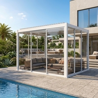 Pergola en acier Q235 avec cadre en aluminium et portes coulissantes en verre pour patio, restaurant, hôtel, espace extérieur