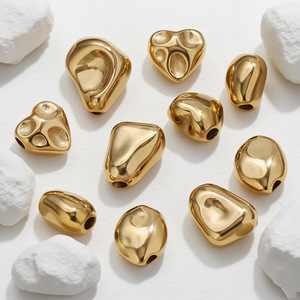 Irregular Pebble <b>Bead</b> | 18K PVD Gold Plated Stainless Steel <b>Large</b> Hole Spacer <b>Bead</b> for Jewelry Making | Waterproof ,Tarnish Free - Product Image 4