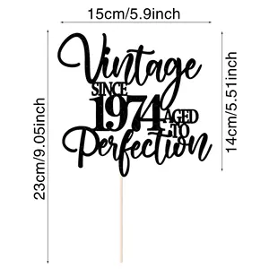 1 pièce Noir Étincelant 1974 Charm Eternal Vintage Perfect Cake Top-Convient pour le <span class=keywords><strong>50e</strong></span> <span class=keywords><strong>anniversaire</strong></span> ou la fête d'<span class=keywords><strong>anniversaire</strong></span> - Product Image 2