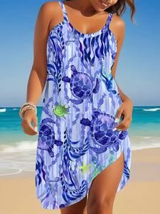 Robe trapèze en mousseline de soie pour femme, col en V, manches longues, imprimé léopard, respirante, décontractée, pour les vacances, taille naturelle - Product Image 4