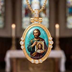 Colgante de San Judas, Patrón de las Causas Perdidas, con Esmalte Turquesa e Intercambio de Núcleo, Joyería Católica de la Esperanza, Regalo de Oración Curativa - Product Image 1