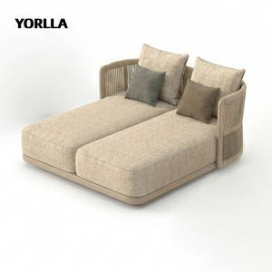 Chaise longue de jardin en corde tressée de luxe moderne, <span class=keywords><strong>lit</strong></span> de soleil rembourré, canapé de patio pour hôtel, bord de piscine - Product Image 3