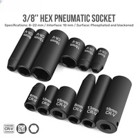 Jeu de douilles à chocs hexagonales professionnelles 27 pièces 3/8'' en acier CR-V, qualité industrielle OEM, avec boîte à outils mécanique, longueurs profondes/plates