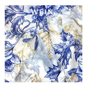 WI-Q04 maßge schneiderte elegante blaue Blumen gedruckt Großhandel Organza Satin Stoff für Kleid