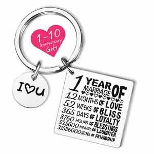 Gantungan Kunci Stainless Steel Mode Baru 2023 Gantungan Kunci Persegi Sederhana Kualitas Tinggi Romantis 1-10 Gantungan Kunci Ulang Tahun Pernikahan