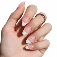 Lot de 32 faux ongles classiques à presser, style French Manucure, en gel souple, forme amande, finition brillante, couleur rose nude, couverture complète