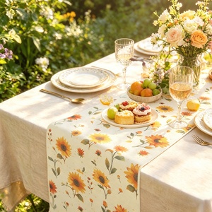 <span class=keywords><strong>Camino</strong></span> <span class=keywords><strong>de</strong></span> <span class=keywords><strong>Mesa</strong></span> con Estampado Botánico <span class=keywords><strong>de</strong></span> Girasoles, Palmeras y Margaritas, con Flecos, Resistente al Calor y a los Arañazos, Decoración para el Hogar - Product Image 5