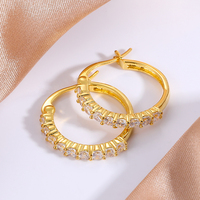 En stock, boucles d'oreilles créoles tendance plaquées or 18 carats, en laiton et zircon, design rond, cadeau pour femme, livraison rapide