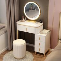Nordic Light Luxury Rock Plate Bureau de rangement rétractable Cabinet de rangement de bureau de maquillage avec miroir de maquillage à lumière LED