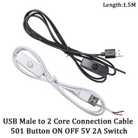 Nouvelle alimentation à interrupteur 5V, câble de connexion USB mâle 1,5 m à 2 fils, bouton marche/arrêt 501, 2A pour bande LED, lampe, ampoule, éclairage DIY