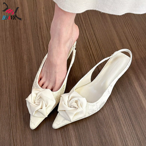 Sandalias de Tacón de Aguja con Diseño Floral para Mujer 2025, con Punta en Pico, Parte Superior de PVC y Entresuela de Cuero Genuino para Primavera/Verano - Product Image 2