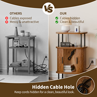 Table de chevet haute avec 2 prises CA et USB Type-C, trou de rangement dissimulé pour câbles, pour chambre et salon