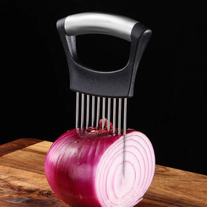 Asistente para rebanadas de alimentos, herramienta de corte de cocina, soporte duradero para cortar cebolla con mango cómodo, aguja de cebolla de acero inoxidable - Product Image 3