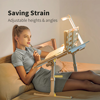 Table de lit pliable et stable SAIJI avec pieds en forme de traîneau, support pour ordinateur portable avec lampe de lecture, plateau de lit réglable