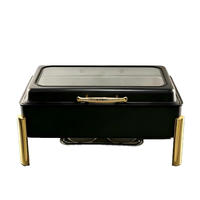 Set Pemanas Makanan Hidrolik Warna Hitam dan Emas untuk Prasmanan, Katering, Acara, Grosir
