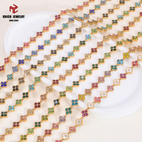 Colliers trèfle multicolores en cristal, breloques en acier inoxydable plaqué or 18 carats PVD, collier tennis arc-en-ciel, bijoux de mode pour femmes