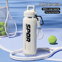 Bouteille d'eau sport isotherme en acier inoxydable 316 de 600 ml avec logo personnalisé, motif dessin animé, poignée mousqueton, cadeau pour la randonnée, le camping et le fitness