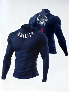 Magliette Sportive da Uomo Personalizzate, Slim Fit, a Maniche Lunghe, 95% Poliestere 5% Spandex, Asciugatura Rapida, Collo Alto, per Corsa e Palestra - Product Image 3