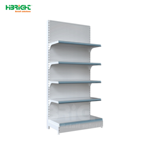 Estantería Góndola de Una Cara con Panel Trasero Perforado y Franja Frontal Azul para Almacenamiento Minorista de Abarrotes y Papelería - Product Image 1