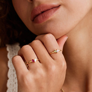 Hoán Đổi Cho Nhau Sinh Tháng Đá Quý Đôi Teardrop Hình Trái Tim Thiết Kế Tùy Chỉnh Đá Cài Đặt Stackable Vòng - Product Image 1