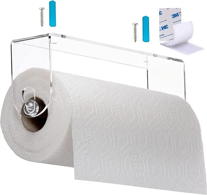 Suporte de papel acrílico transparente para toalhas de cozinha, suporte de parede para toalhas de papel, suporte de parede para toalhas de papel