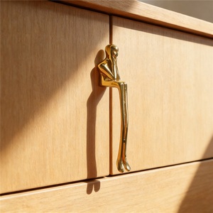 Modern metal humanoid simple wardrobe door <b>cabinet</b> drawer light luxury thinker golden <b>cabinet</b> long handle - Product Image 4