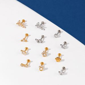 Pendientes de titanio ASTM F136 sin rosca para mujer, tipo labret, hélice, cartílago, parte trasera plana, oro, de inserción, para piercing corporal, venta al por mayor - Product Image 3