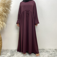 Couleur pure tissu doux cordon taille élastique manchette taille ample grande manches dubaï Muslimah 2025 robes Abaya