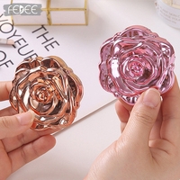 Miroir de maquillage compact miniature pliable en plastique en forme de rose, personnalisable, double face, portable, en gros