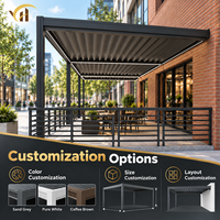 Pergola à lames orientables en aluminium, toit rétractable motorisé, capteur vent/pluie, lames réglables pour hôtel, villa, restaurant, patio, OEM