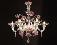 Lustre d'élégance romantique orné de fleurs en verre rose gracieuses pour la décoration de l'hôtel, de la maison et du salon