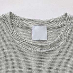 เสื้อยืดถักวาฟเฟิลสำหรับผู้ชายคอกลมผ้าฝ้ายธรรมดาโอเวอร์ไซส์100% - Product Image 6