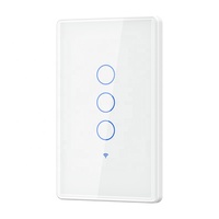 Nouveaux produits design : Interrupteur mural intelligent Tuya Wi-Fi, norme américaine, panneau tactile en verre, compatible avec la commande à distance via application.