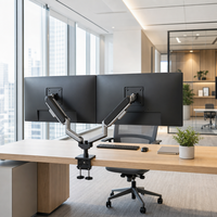 Station de travail à double écran pour bureau, un support, deux bras côte à côte, 2 à 18 kg, 17 à 49 pouces, hauteur 150 à 500 mm, bras de moniteur