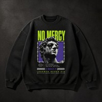 Sweat-shirt oversize délavé à col rond unisexe, imprimé statue NO MERCY, en coton épais, style streetwear grunge, sudadera personnalisée