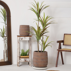 Pot de fleurs <span class=keywords><strong>sur</strong></span> <span class=keywords><strong>pied</strong></span> en fibre de verre imitation rotin, style nordique classique, pour plantes vertes, décorations de jardin, <span class=keywords><strong>jardinière</strong></span> moderne - Product Image 2
