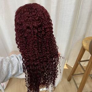Parrucche <span class=keywords><strong>Jerry</strong></span> Curly Double Drawn 13*4 Lace Frontal Rosso Borgogna Scuro con Capelli Umani Vietnamiti Allineati alle Cuticole e Frangia per Donna - Product Image 1
