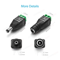 Conector de Alimentación CC de 12V 5A, Jack Hembra/Macho de 2.1mm x 5.5mm, Adaptador de Tornillo para Tira LED y Cámara CCTV