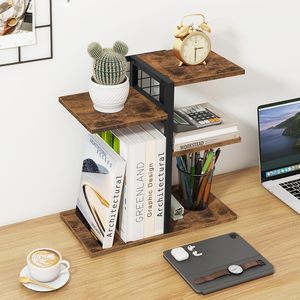 Wooden <b>Desktop</b> Shelf 4 Layers Brown Mesh Stand Multi Purpose Storage <b>Organizer</b> <b>For</b> Home Office Dormitory - Product Image 2