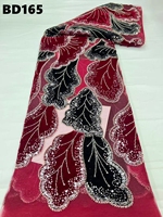 Tissu en dentelle de tulle avec appliques en velours de luxe, 100% polyester, perles et paillettes brodées, pour robe de mariée africaine, robe de soirée