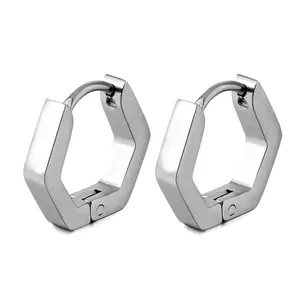 Hexagon 316L Edelstahl Silber Koreanischen Männer Jungen Geometrische Huggie Ohrringe Schmuck Geschenk Großhandel