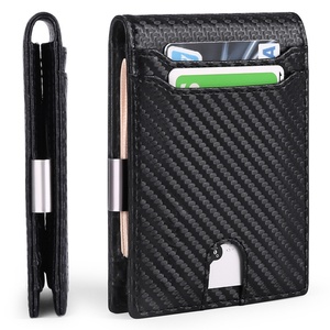 2022 Top Rated Black Carbon Fiber Leather Money Clip Wallet RFID Blocking Wallet for Men - Product Image 1