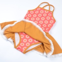 Maillot de bain une pièce pour bébé fille, imprimé marguerite, col halter, jupe tutu, couleur moutarde, maillot de bain de plage pour enfants