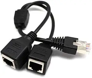 RJ45 1 soket Port LAN betina ke 2 betina pembagi jaringan Ethernet Y kabel adaptor cocok untuk Cat5