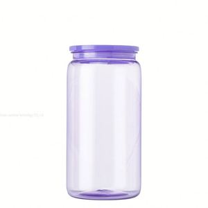 Entrepôt américain : Gobelets en plastique acrylique transparents colorés effet gelée 16oz 20oz, type canette de soda ou de bière, avec couvercles PP colorés - Product Image 3
